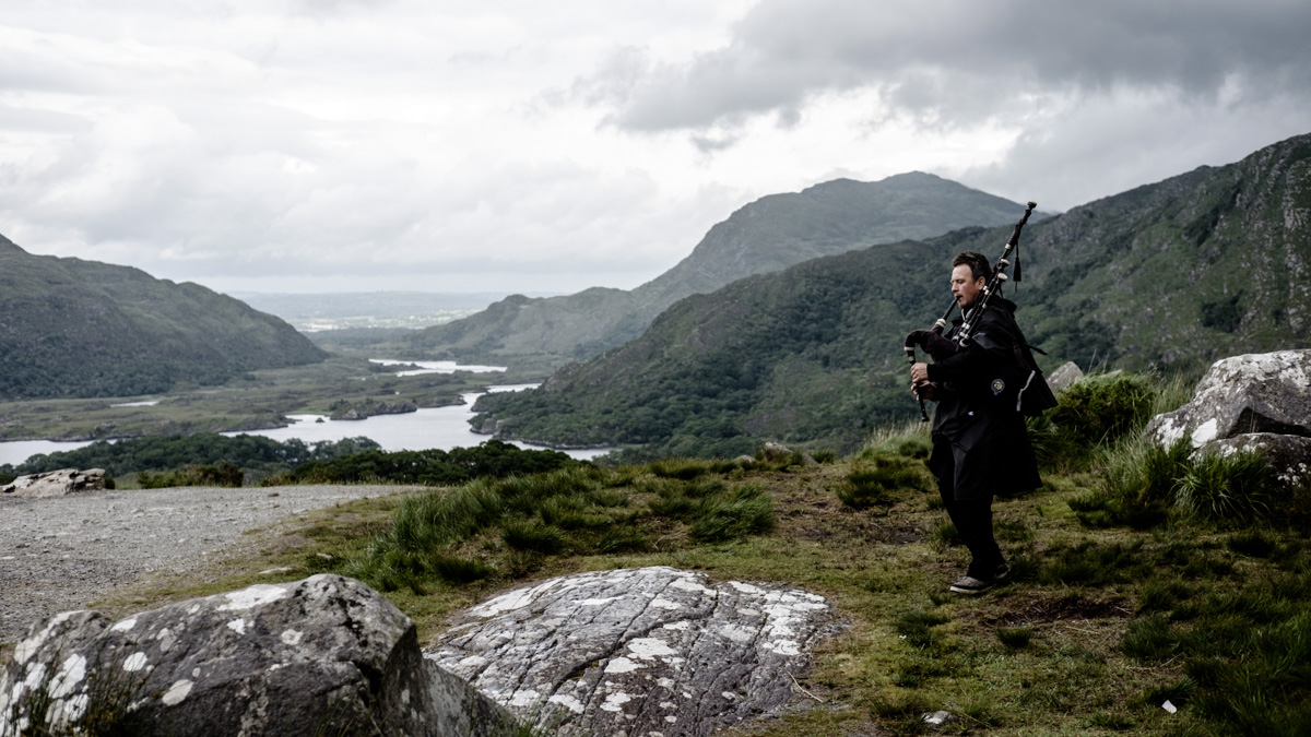 A busking bagpiper in Ireland. Yes, Ireland.