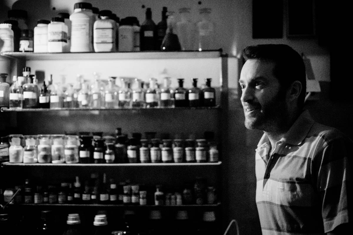 Darko, who is a chemist by profession, in his mad scientist lab/darkroom